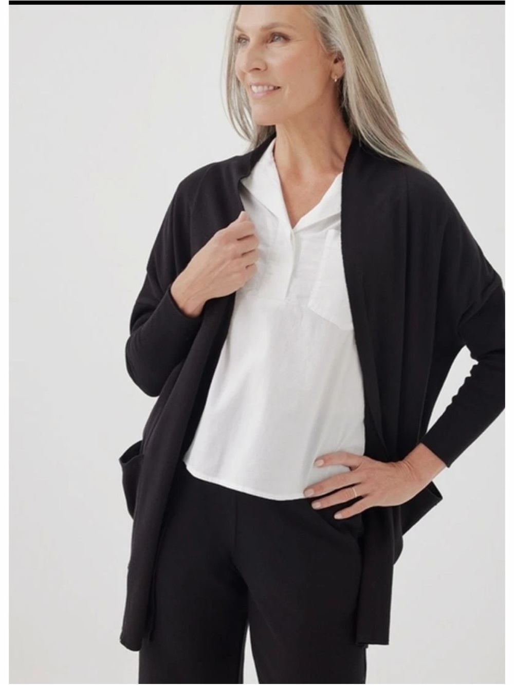 Pact Womens Airplane Black Cardigan Pockets Organic Cotton Sz XL/XXL